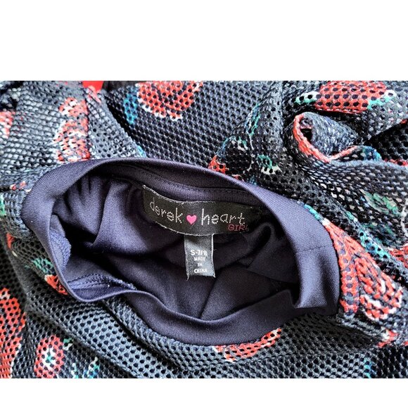 DEREK HEART Navy Blue & Red Floral #10 Mesh Dress - Girl's 7/8 - Picture 5 of 5